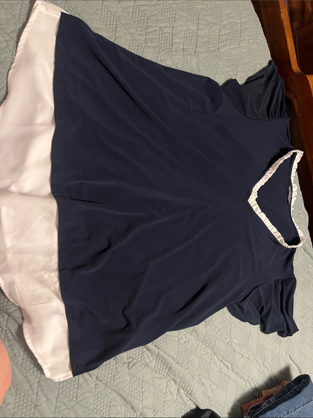 Women's Navy and White Short Sleeve Layered Top